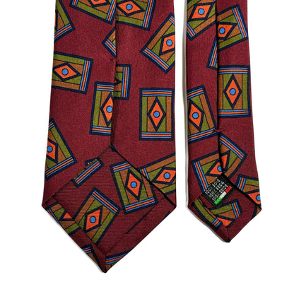 Burgundy Geometric Motif Printed 36oz Silk Twill Tie