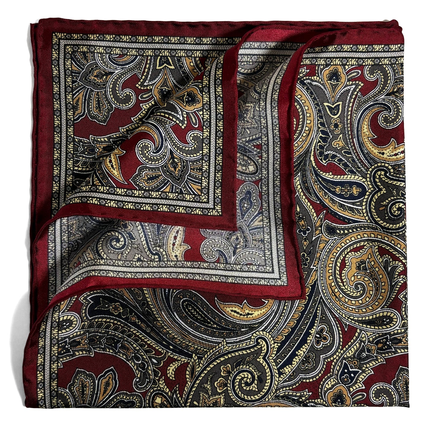 Burgundy Paisley Silk Pocket Square