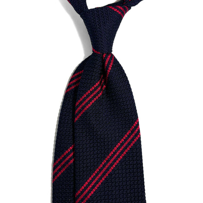 Navy Blue & Red Striped Silk Grenadine Tie (Garza Grossa)