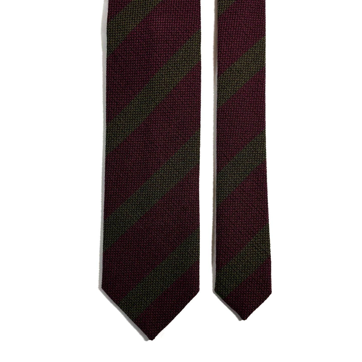 Burgundy & Olive Green Striped Wool/Silk Grenadine Tie