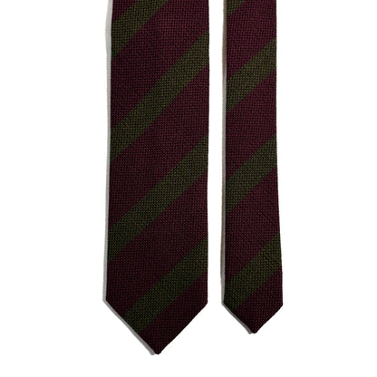 Burgundy & Olive Green Striped Wool/Silk Grenadine Tie