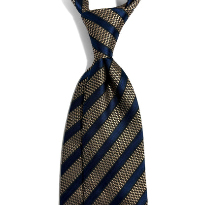 Navy Blue & Brass Striped Silk Jacquard Tie