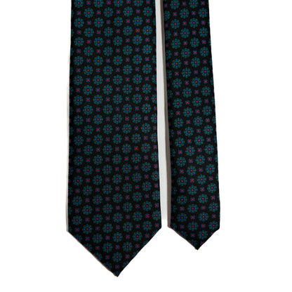 Hand-Printed Dark Brown Geometric Silk Tie