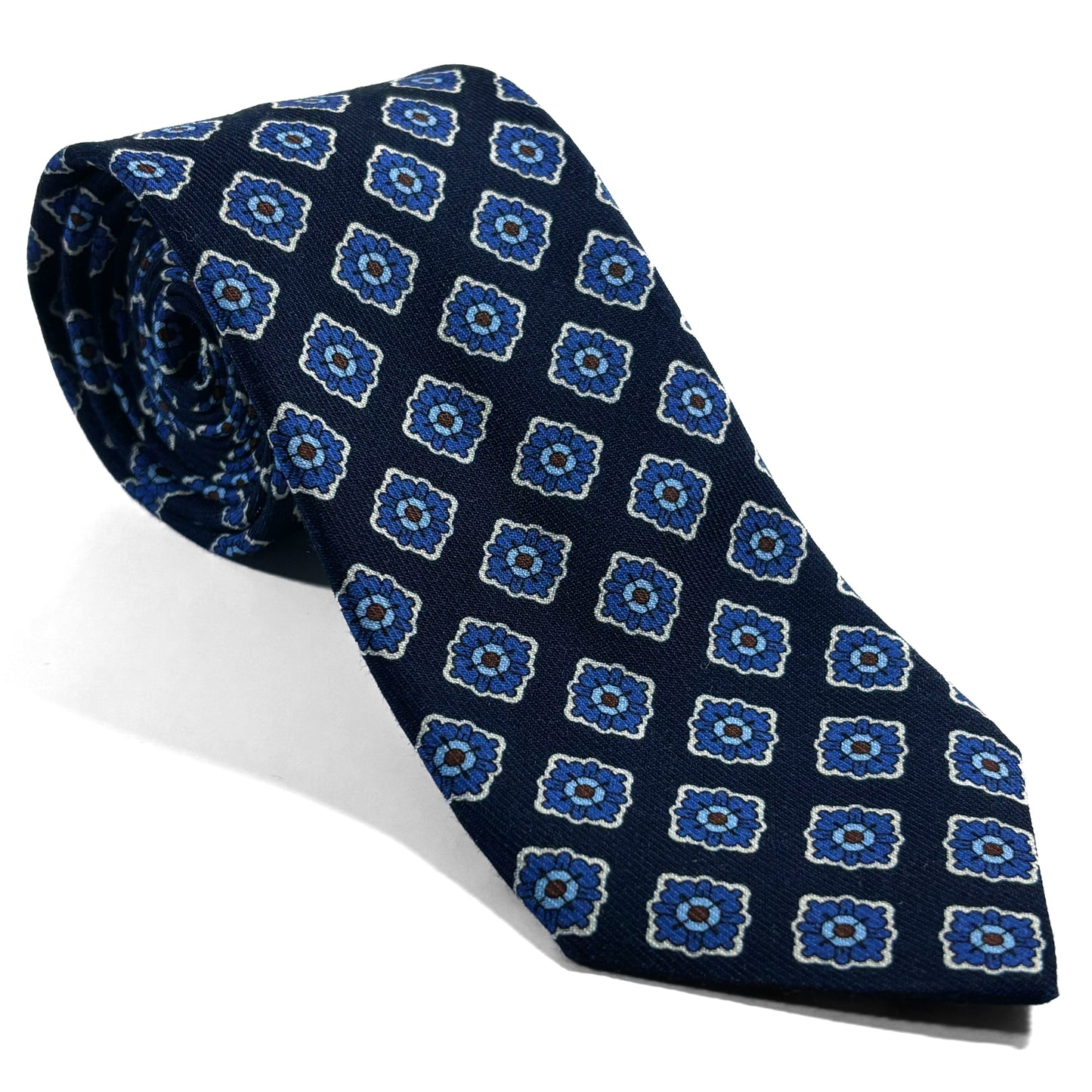 Blue Geometric Wool Challis Tie