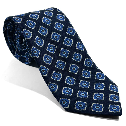 Blue Geometric Wool Challis Tie