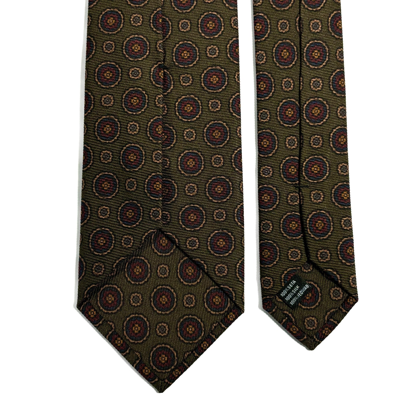 Olive Green Geometric Italian Madder Silk Tie