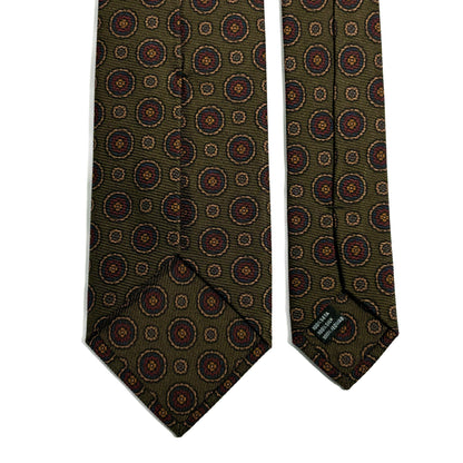 Olive Green Geometric Italian Madder Silk Tie