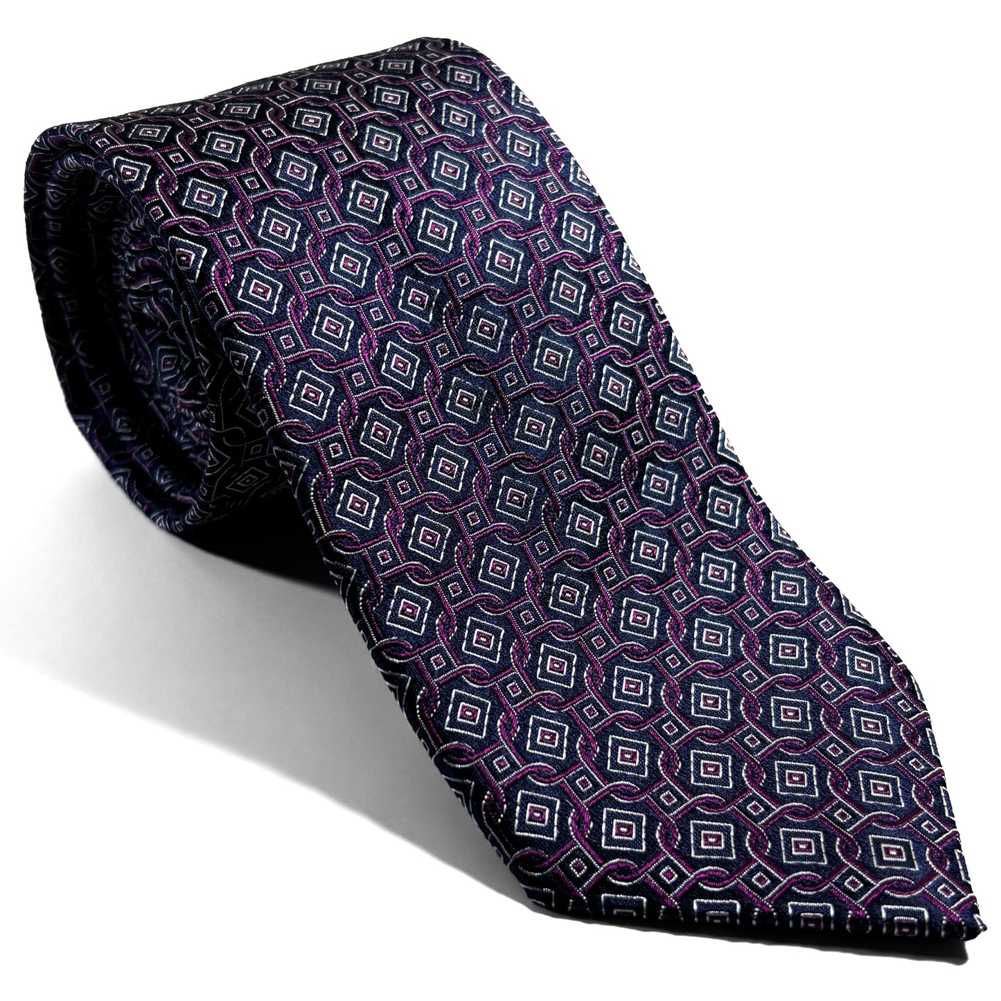 Navy Blue & Purple Geometric Silk Jacquard Tie