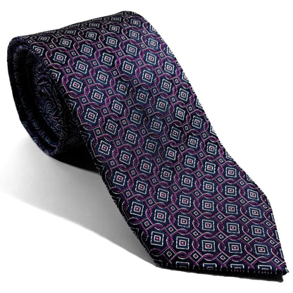 Navy Blue & Purple Geometric Silk Jacquard Tie