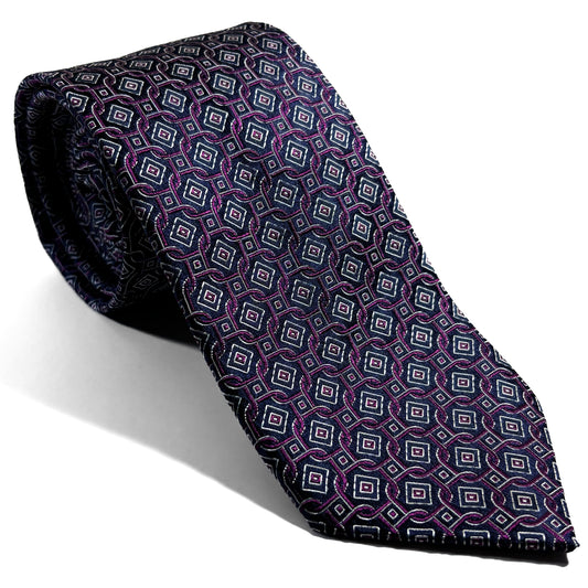 Navy Blue & Purple Geometric Silk Jacquard Tie