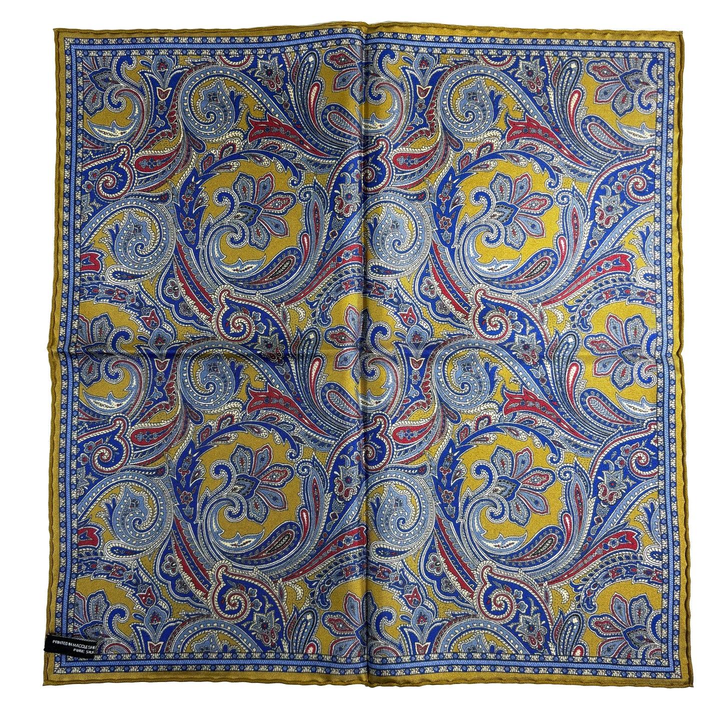 Golden Olive Green Paisley Silk Pocket Square