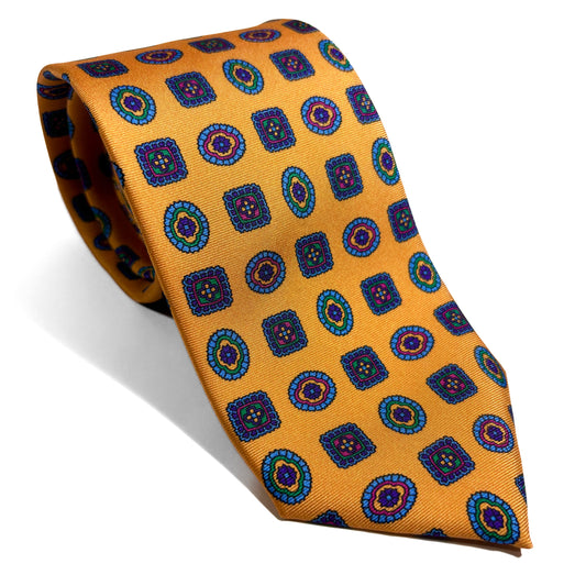 Amber Yellow Geometric Medallion Silk Tie