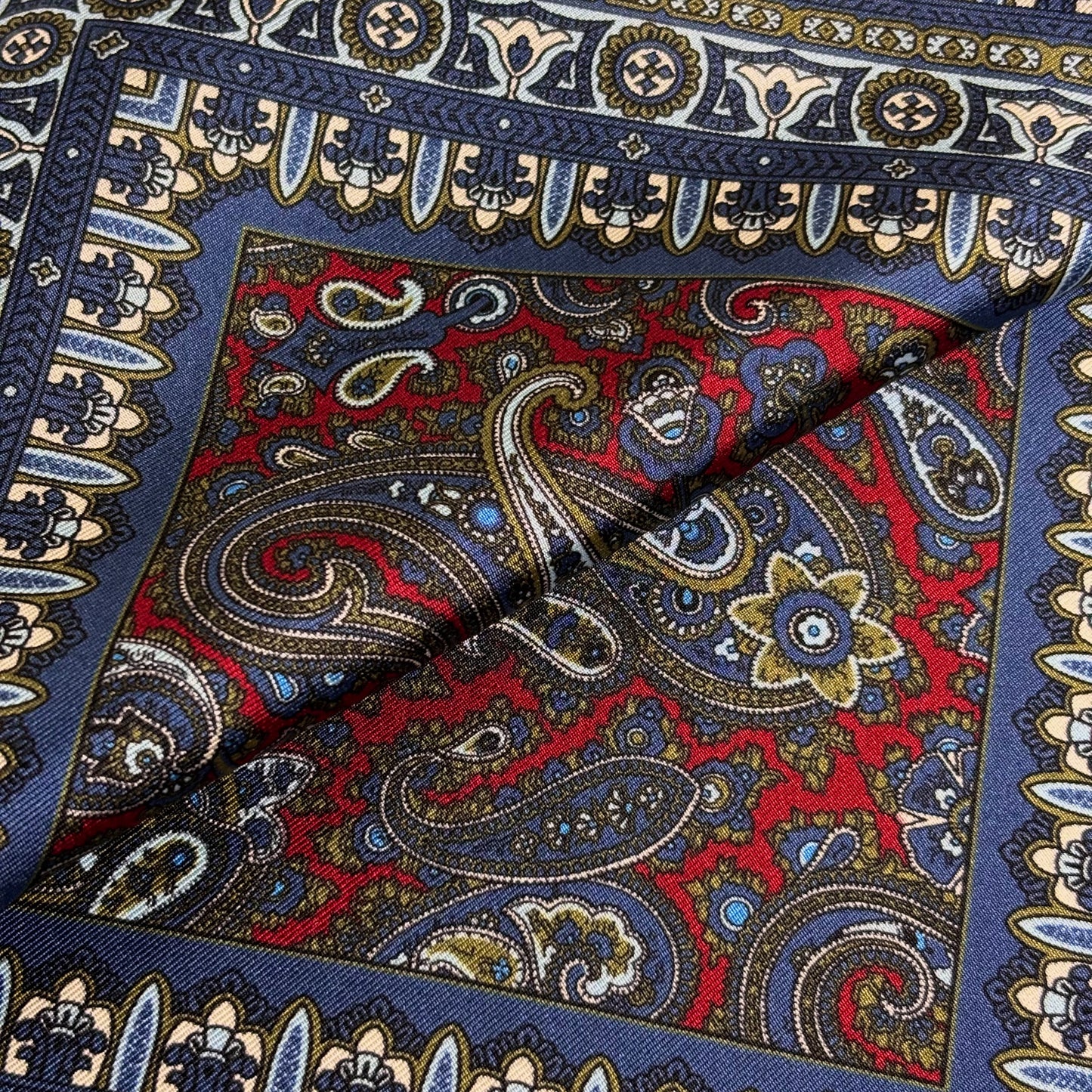 Burgundy & Olive Green Paisley Silk Pocket Square