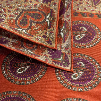 Terracotta Orange Geometric Ancient Madder Silk Pocket Square