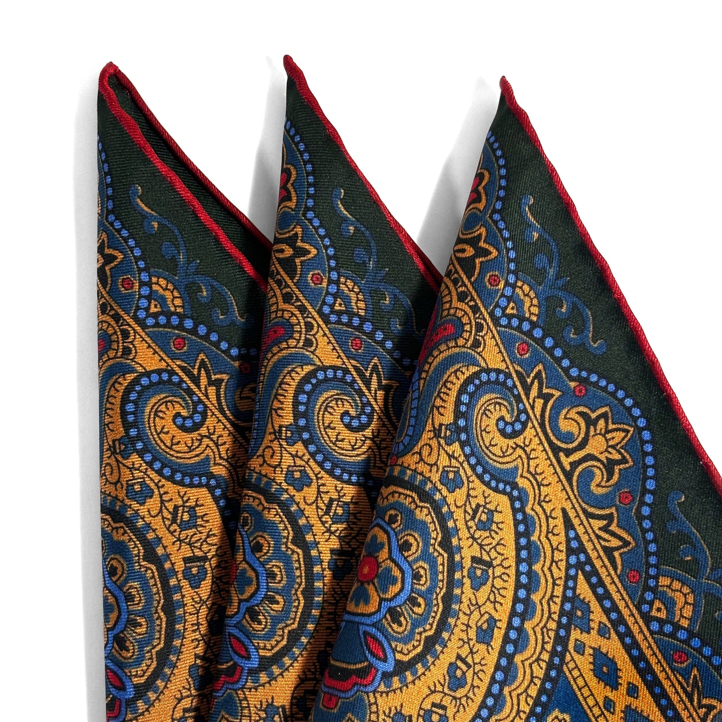 Forest Green & Orange Medallion Ancient Madder Silk Pocket Square