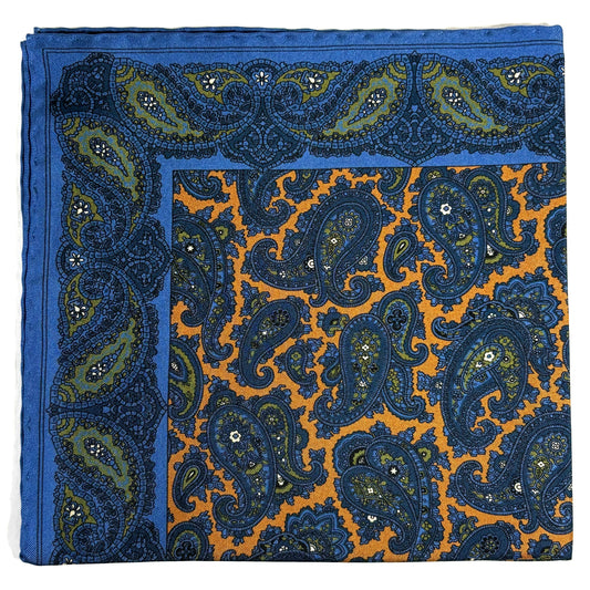 Burnt Orange & Blue Paisley Ancient Madder Silk Pocket Square