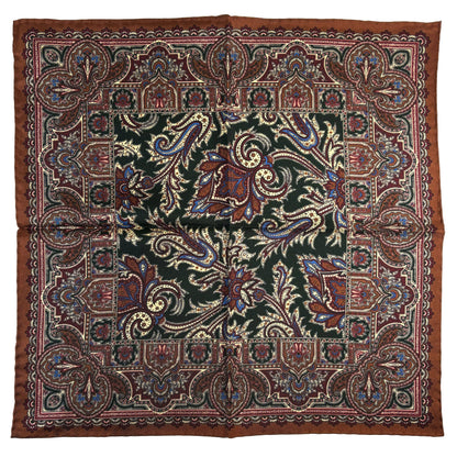 Forest Green & Brown Floral Motif Ancient Madder Silk Pocket Square