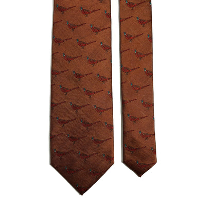 Brown Pheasant Motif Silk Jacquard Tie