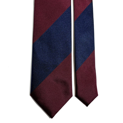 Navy Blue & Burgundy Block Striped Silk Repp Tie