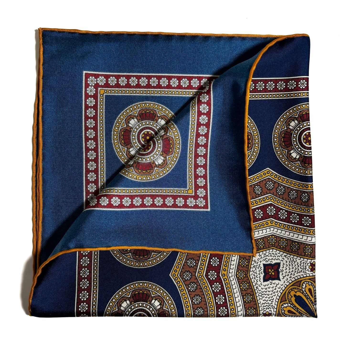 Blue & Yellow Medallion Silk Pocket Square