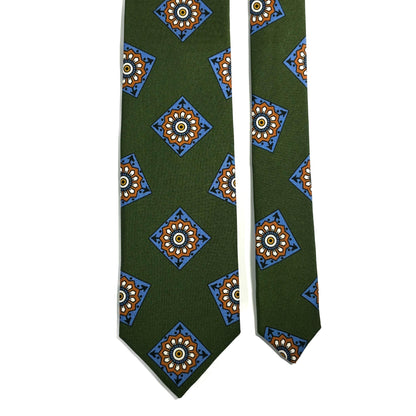 Green Large Square Printed 36oz Silk Twill Tie