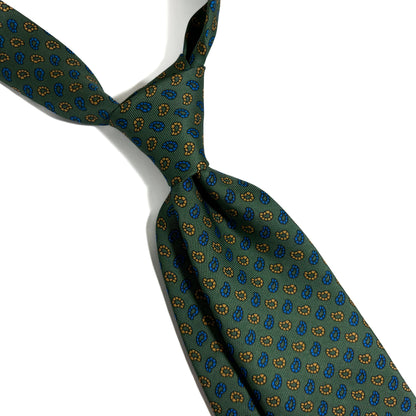 Hand-Printed Green Small Paisley Silk Tie