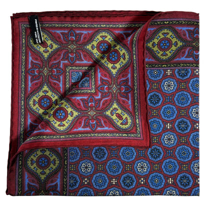 Burgundy & Blue Geometric Ancient Madder Silk Pocket Square