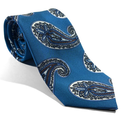 Light Blue Paisley Printed 36oz Silk Twill Tie