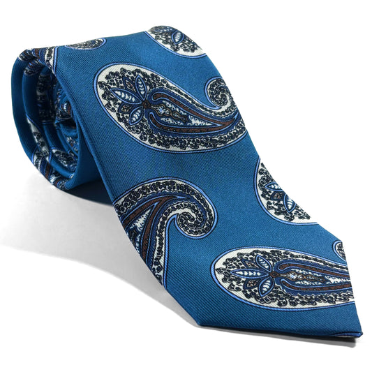 Light Blue Paisley Printed 36oz Silk Twill Tie