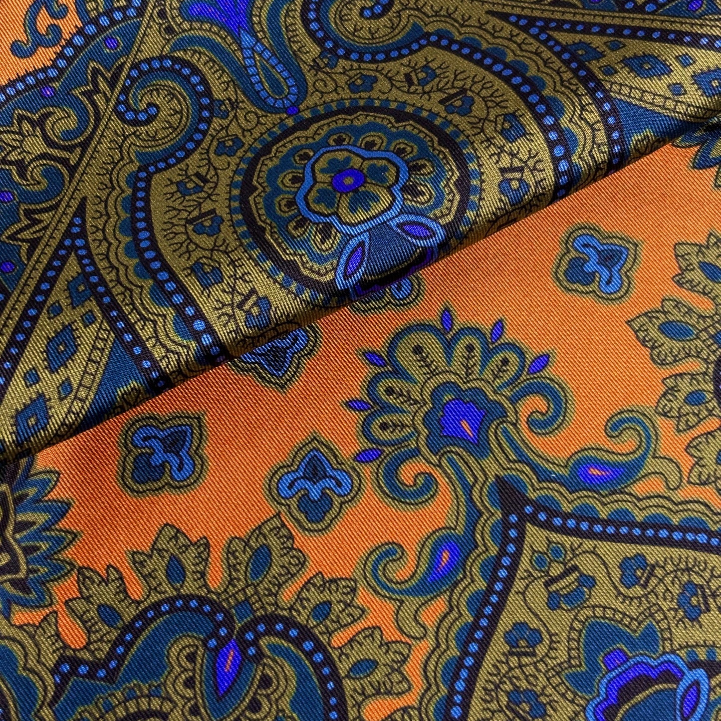 Burnt Orange & Olive Green Medallion Ancient Madder Silk Pocket Square