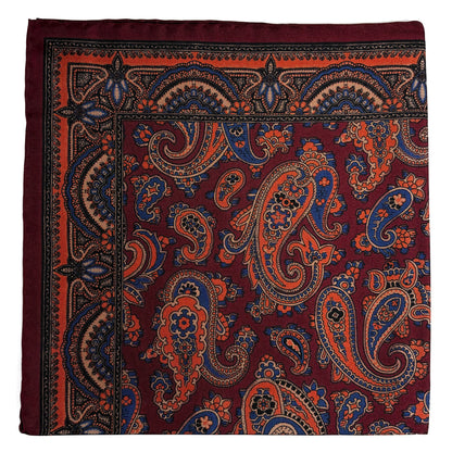 Burgundy & Orange Paisley Ancient Madder Silk Pocket Square