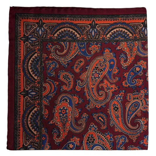 Burgundy & Orange Paisley Ancient Madder Silk Pocket Square