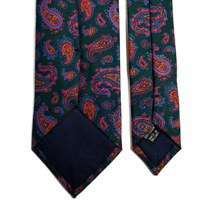 Hand-Printed Forest Green Paisley Silk Tie