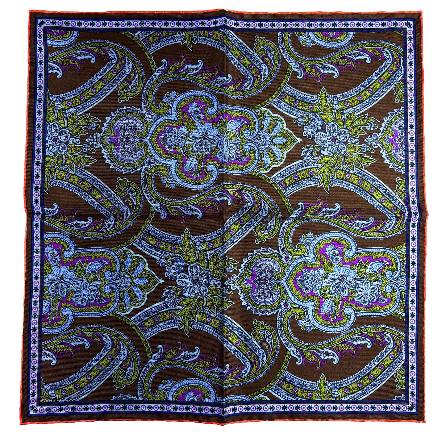 Brown & Orange Floral Paisley Silk Pocket Square