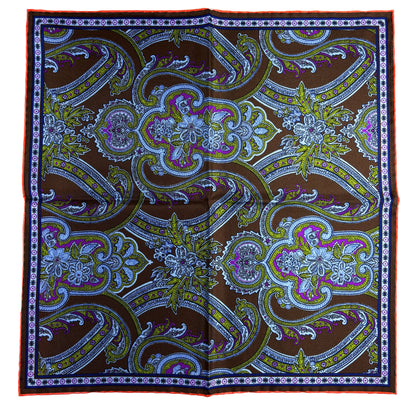 Brown & Orange Floral Paisley Silk Pocket Square