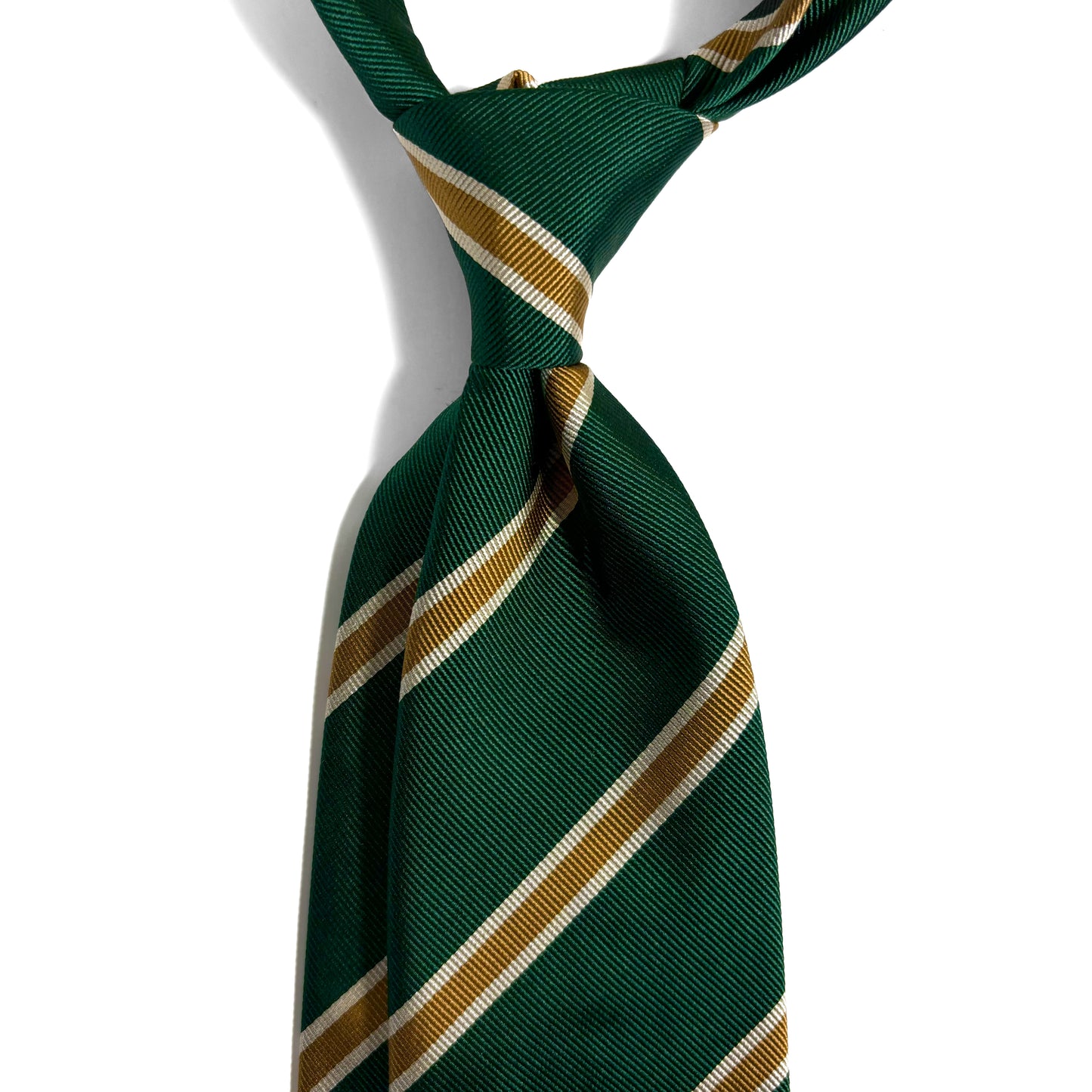 Green & Gold Striped Silk Repp Tie