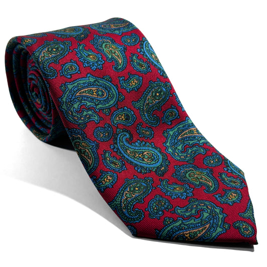Hand-Printed Burgundy Paisley Silk Tie