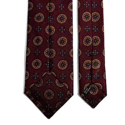 Burgundy & Gold Geometric Silk Jacquard Tie