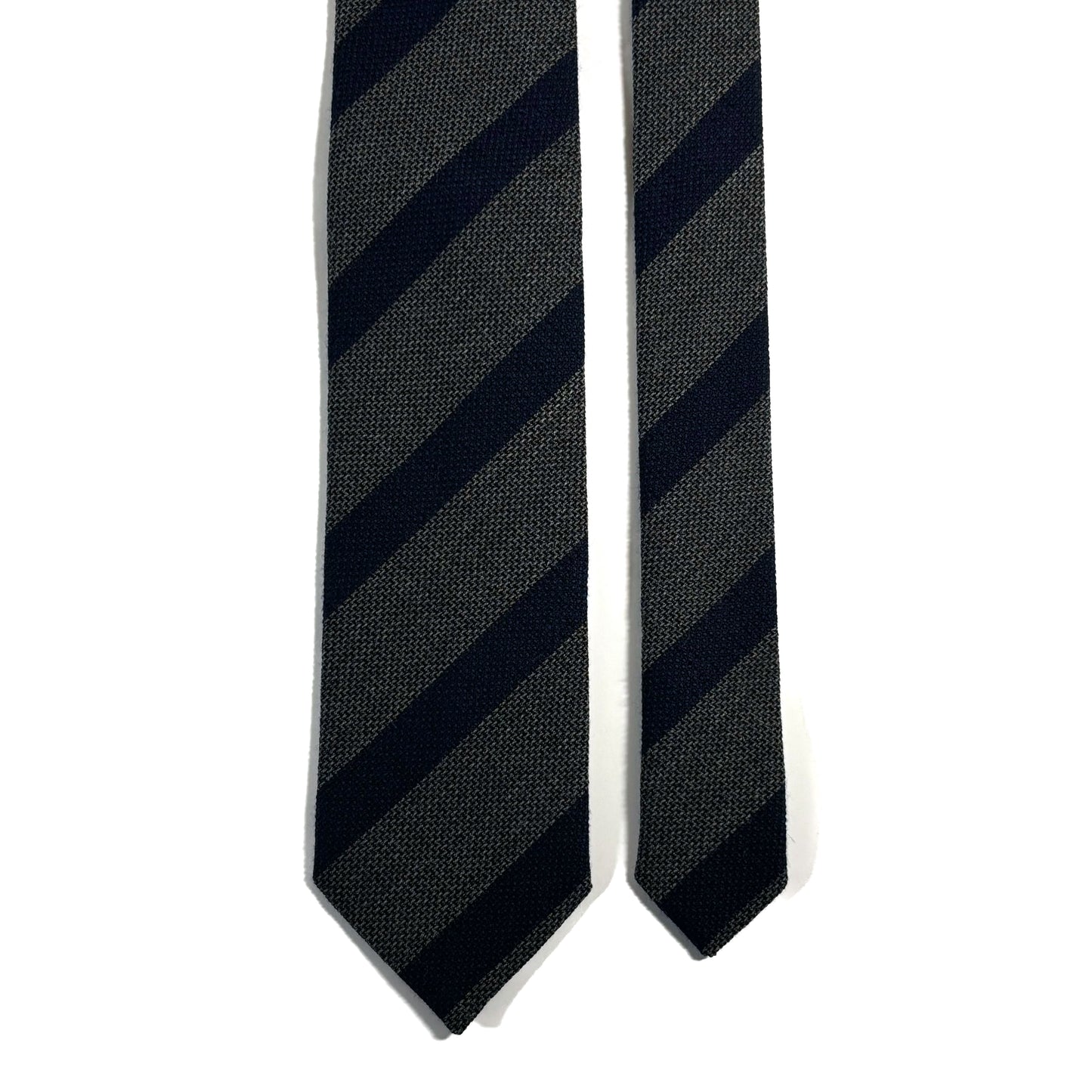 Charcoal Gray & Navy Striped Wool/Silk Grenadine Tie