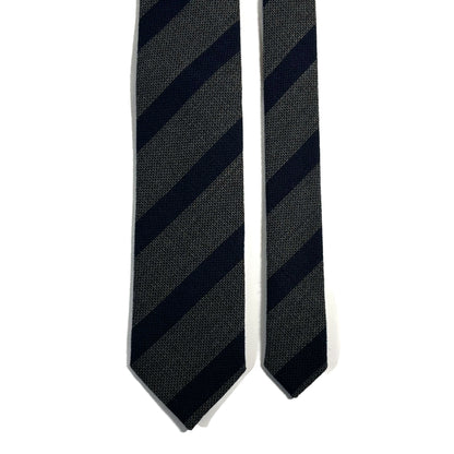 Charcoal Gray & Navy Striped Wool/Silk Grenadine Tie
