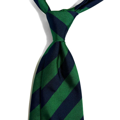 Navy Blue & Green Striped Silk Repp Tie
