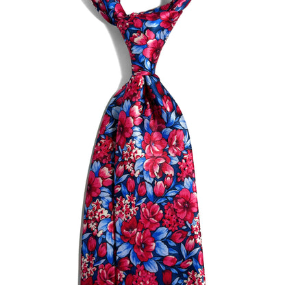 Red & Blue Floral Motif Silk Satin Tie