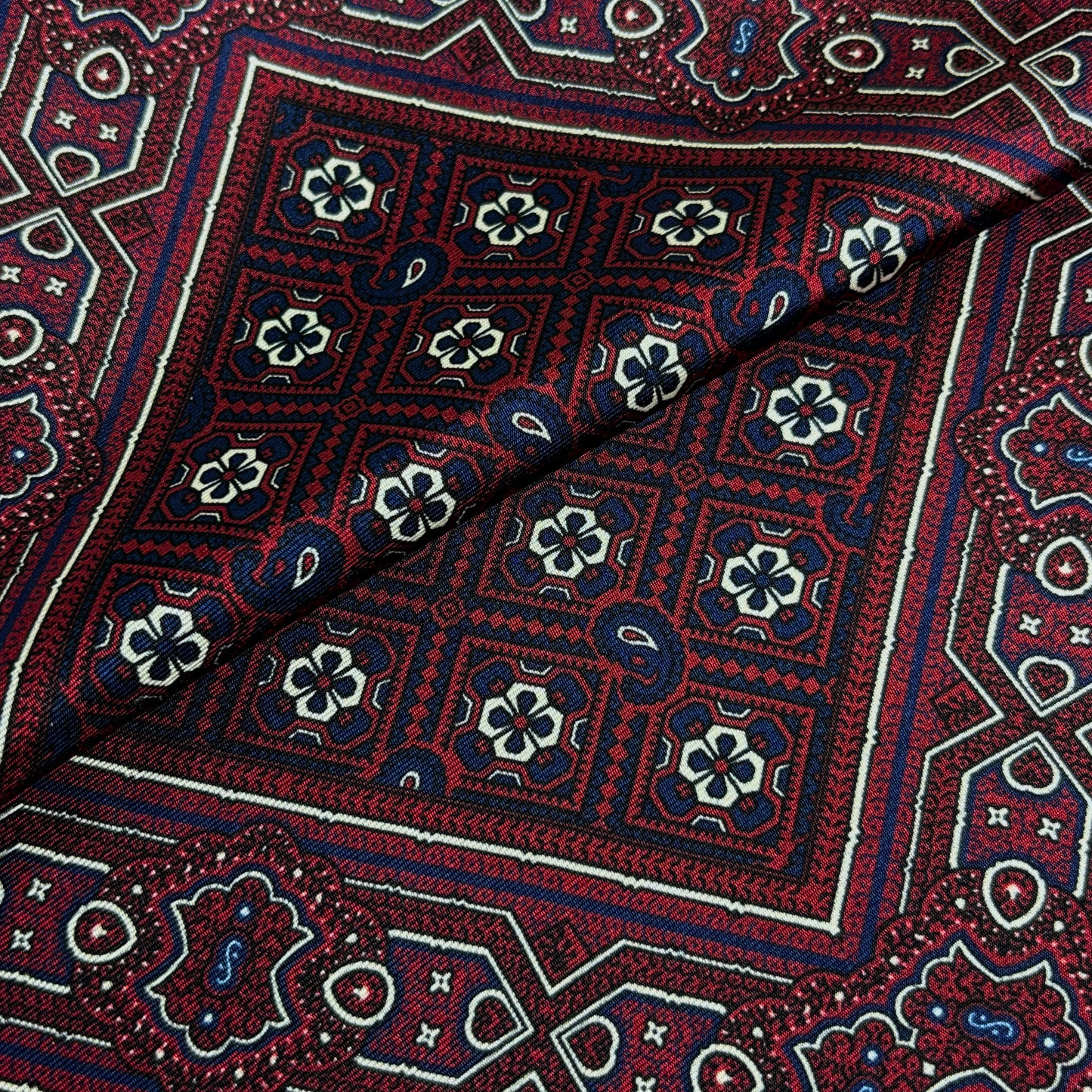 Burgundy Geometric Silk Pocket Square