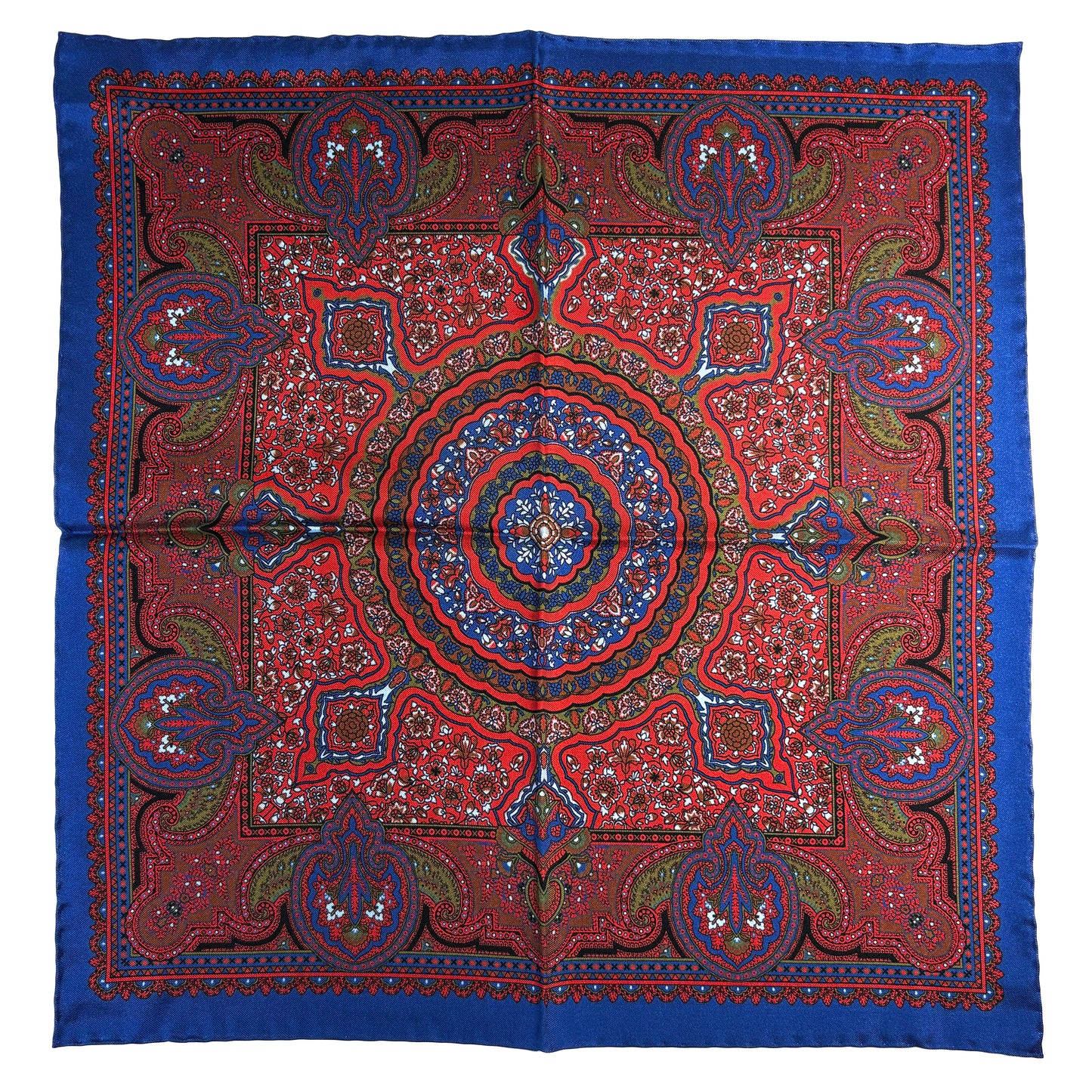 Red & Blue Floral Medallion Ancient Madder Silk Pocket Square