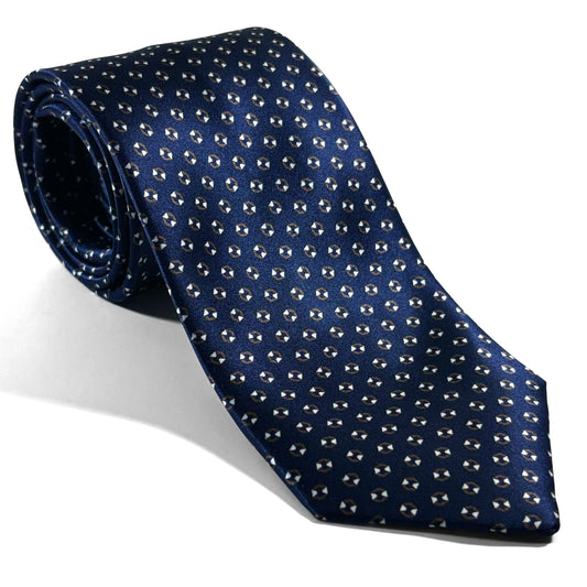 Navy Blue Geometric Silk Satin Tie