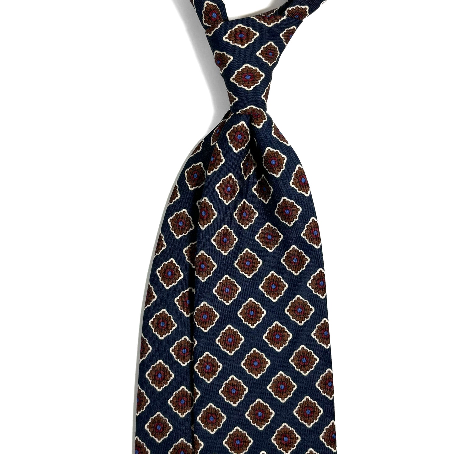 Navy Blue Geometric Wool Challis Tie