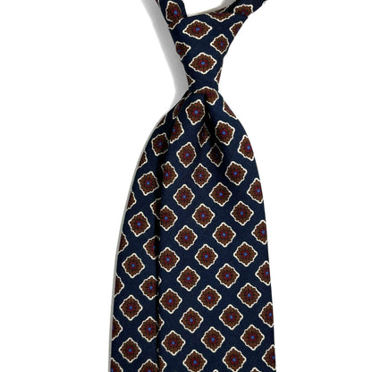 Navy Blue Geometric Wool Challis Tie