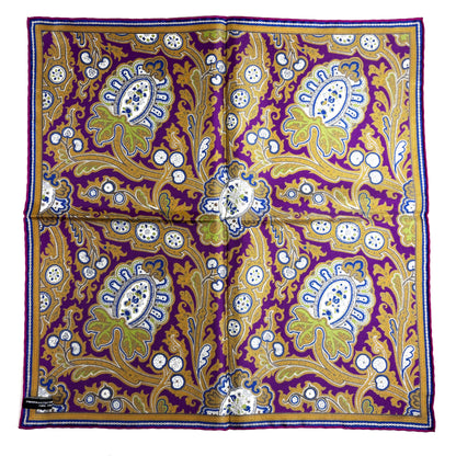 Purple & Gold Floral Paisley Silk Pocket Square