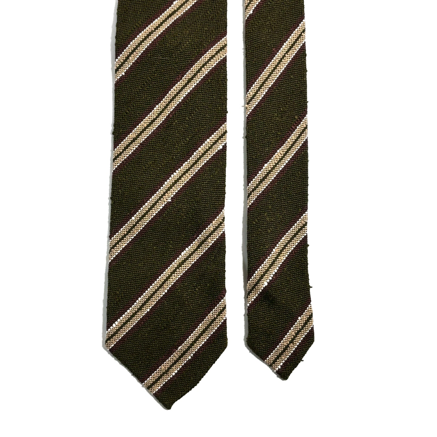 Luxury Olive Green Stripe Untipped Silk Shantung Tie