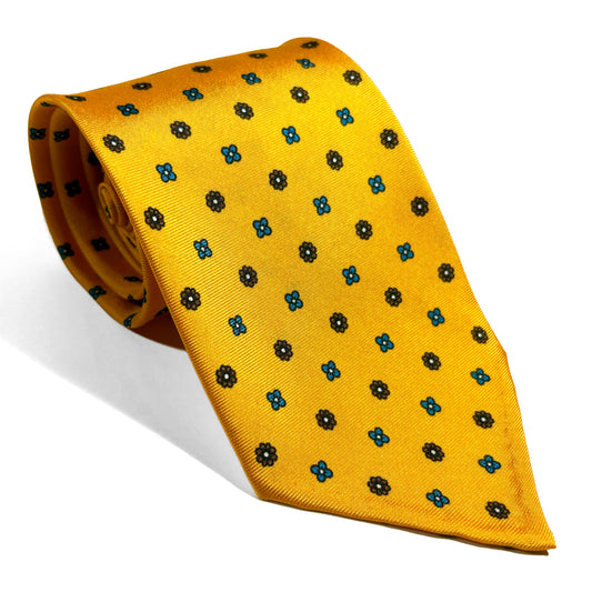 Yellow Floral Untipped Printed Silk Tie